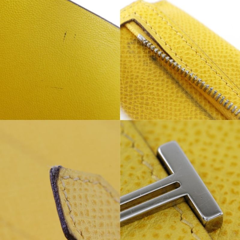 Hermes Bearn Vaux Epson Yellow □J Unisex Long Wallet