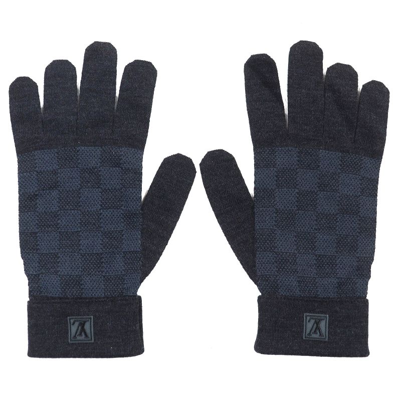 Louis Vuitton M70008 Damier Graphite Damier Gompti Wool Knit Gloves Grey Blue