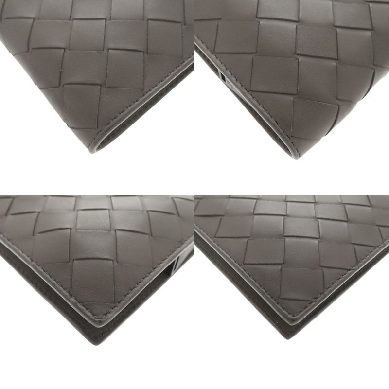 Bottega Veneta Intrecciato Leather Gray Round Zipper Long Wallet 0510 Bottega
