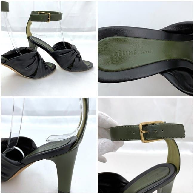 Celine Heels Sandals Khaki Black Ec20708 Excellent Condition