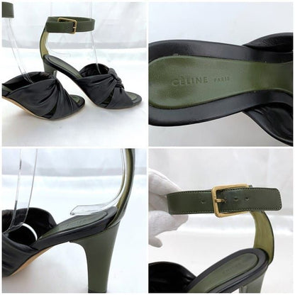 Celine Heels Sandals Khaki Black Ec20708 Excellent Condition