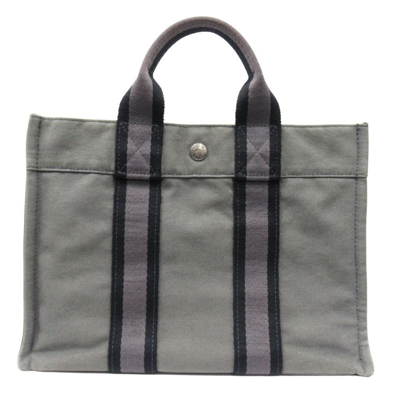 Hermes Bag Fourre Tout PM Canvas Tote Hand Bag Gray Men Women Used