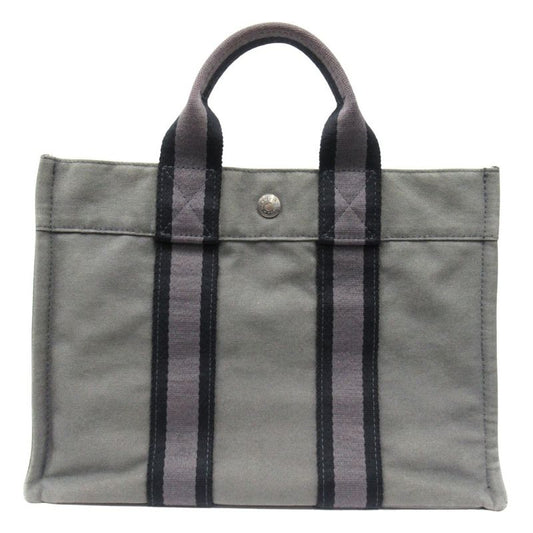 Hermes Bag Fourre Tout PM Canvas Tote Hand Bag Gray Men Women Used