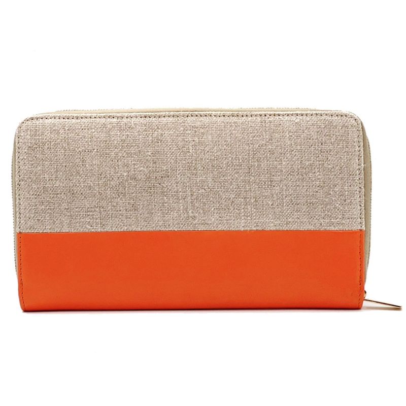 Celine Long Wallet Round Zipper Orange Beige Leather Hemp 09bs057