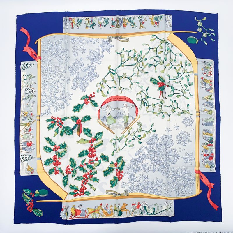Hermes Carre 90 Neige D'antan Last Year's Snow Scarf 100% Silk