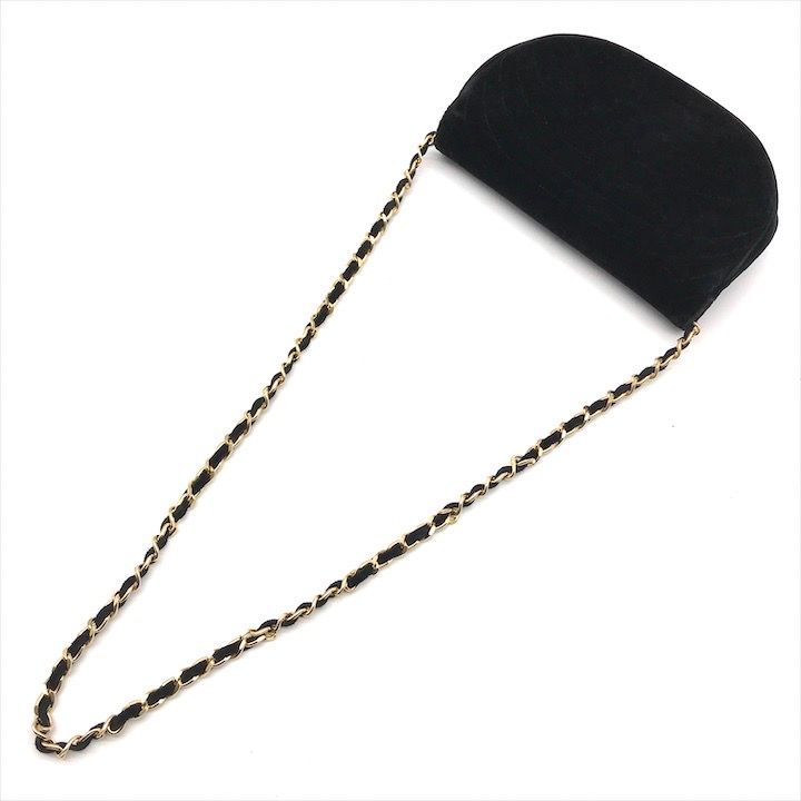 Chanel CC Logo Half Moon Velour Push Lock Chain Shoulder Bag Black