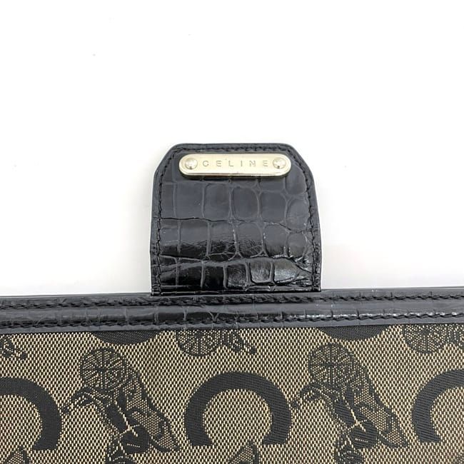 Celine Bifold Long Wallet Black Beige Carriage Pattern C Wallet Excellent