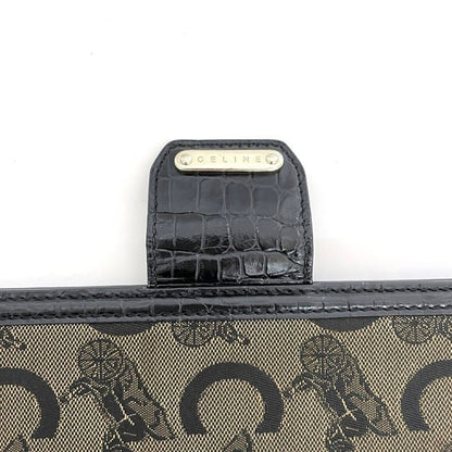 Celine Bifold Long Wallet Black Beige Carriage Pattern C Wallet Excellent