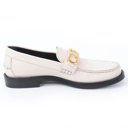 Gucci 700036 Metal Logo Leather Loafer Ivory Gold Hardware 36.5 With Box And