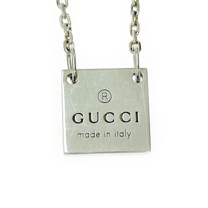 Gucci Silver Logo Square Plate Necklace 5.9g 925 Engraved 353098 Necklace
