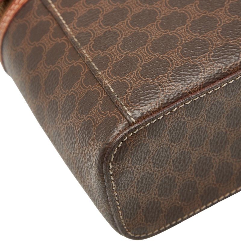 Celine Macadam Vanity Bag Cosmetic Pouch Brown PVC Leather Women Celine