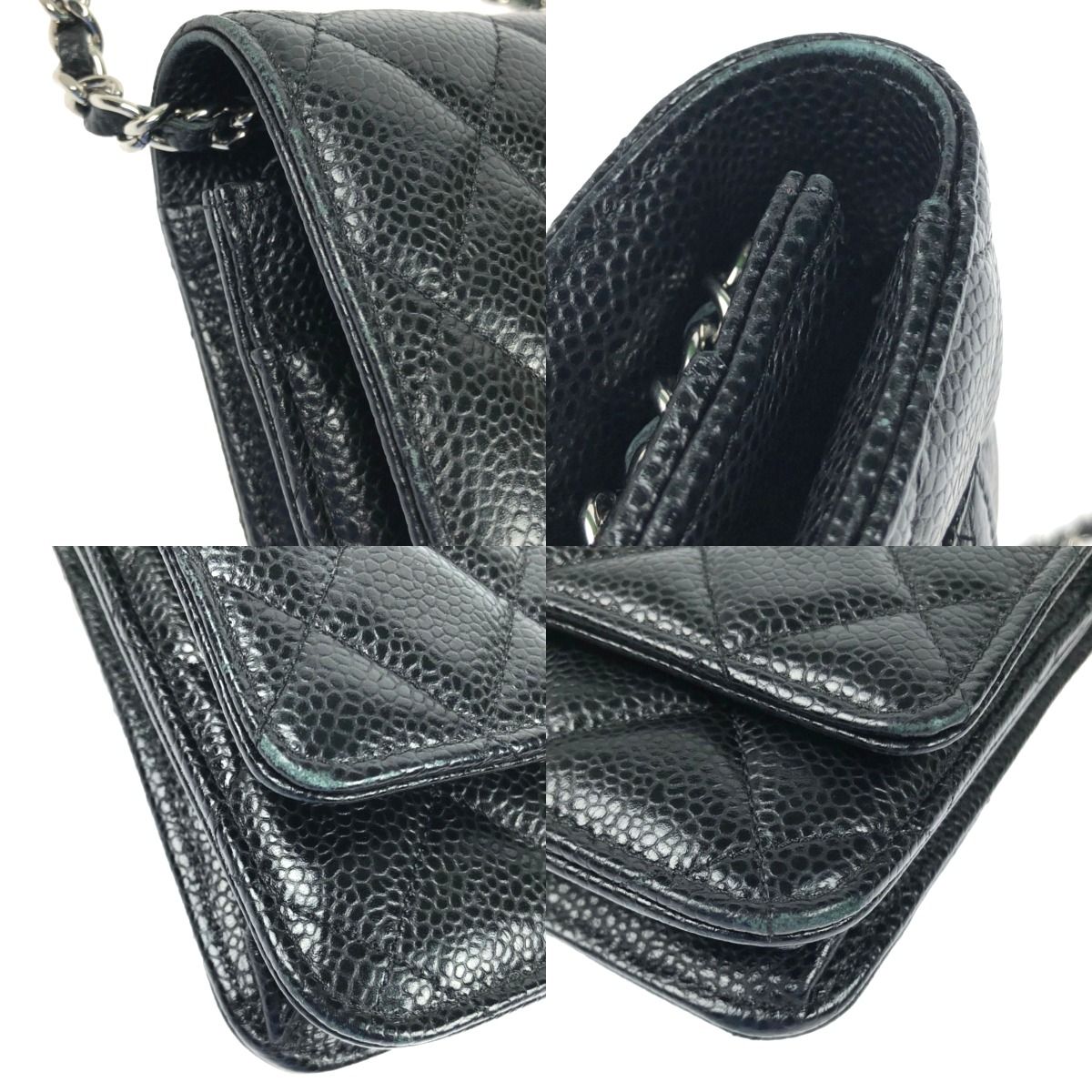 Chanel Matelasse Caviar Skin Chain Wallet Silver Hardware A33814 Black