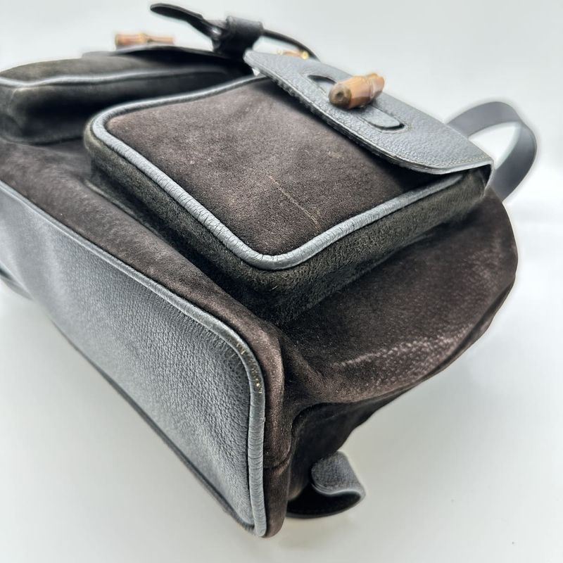 Gucci 003-2058 Bamboo Backpack Daypack Backpack Black Suede Women Men Vintage