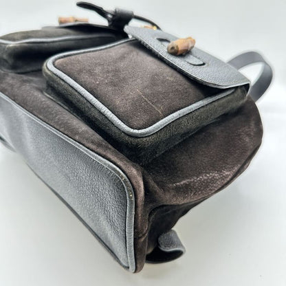 Gucci 003-2058 Bamboo Backpack Daypack Backpack Black Suede Women Men Vintage