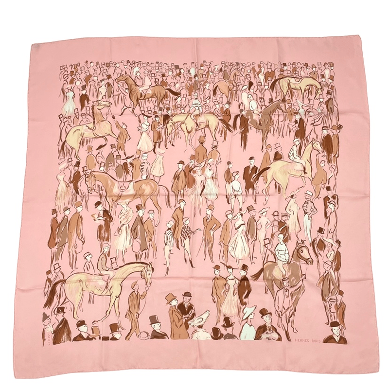 Hermes Carre 90 Paddock Pink Scarf 100% Silk