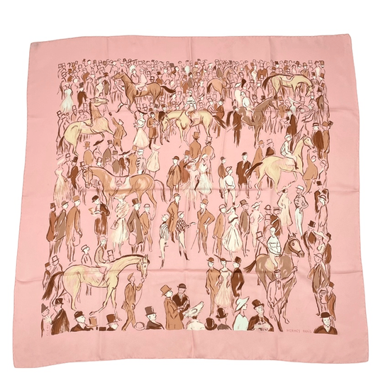Hermes Carre 90 Paddock Pink Scarf 100% Silk