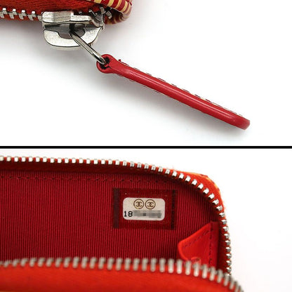 Chanel Coin Case Striped Coin Purse Red