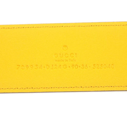  Gucci Memorable Buckle 709954 G Logo Buckle Bicolor Leather Belt Yellow Blue