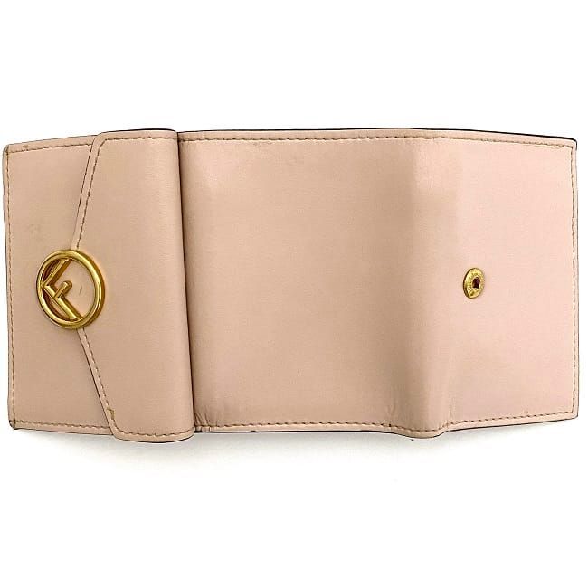Fendi Trifold Wallet Pink Beige Gold Fize