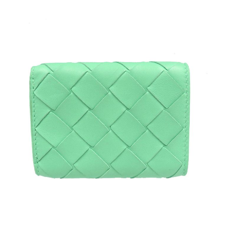 Bottega Veneta Intrecciato Compact Wallet Calf Silver Hardware Green Trifold