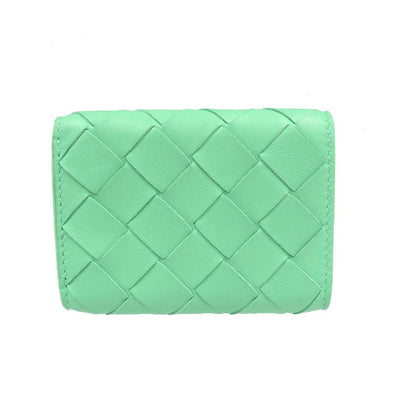 Bottega Veneta Intrecciato Compact Wallet Calf Silver Hardware Green Trifold
