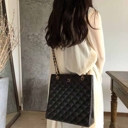Chanel Matelasse Chain Shoulder Bag Tote Bag Coco Mark Vintage Lambskin Black