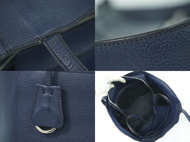 Authentic Prada Leather Shoulder Bag Tote Bag Navy 1bg202 Bag Pre-owned