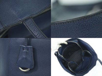 Authentic Prada Leather Shoulder Bag Tote Bag Navy 1bg202 Bag Pre-owned