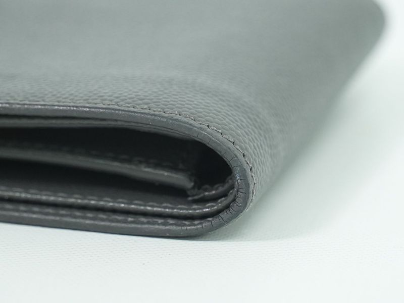 Authentic Saint Laurent Leather Fold Wallet Compact Wallet Gray 396303 Wallet