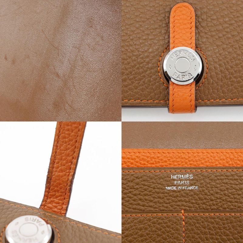 Hermes Dogon Bi-color Togo Brown/orange □M Unisex Long Wallet