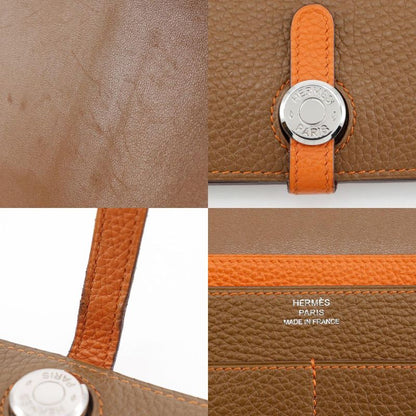 Hermes Dogon Bi-color Togo Brown/orange □M Unisex Long Wallet