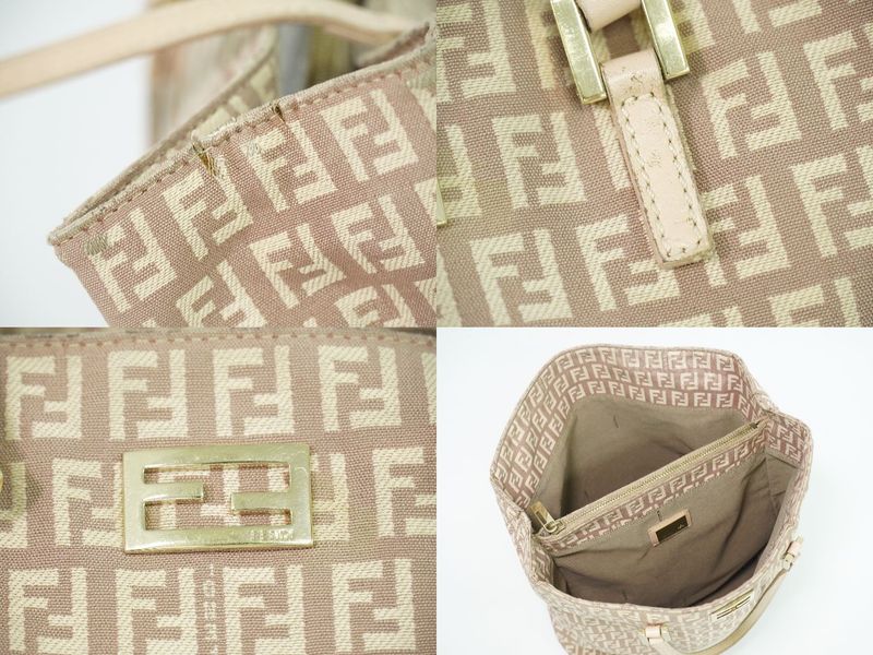 Authentic Fendi Zucchino Tote Handbag Canvas Pink Beige 8bh131 Zucchino Bag