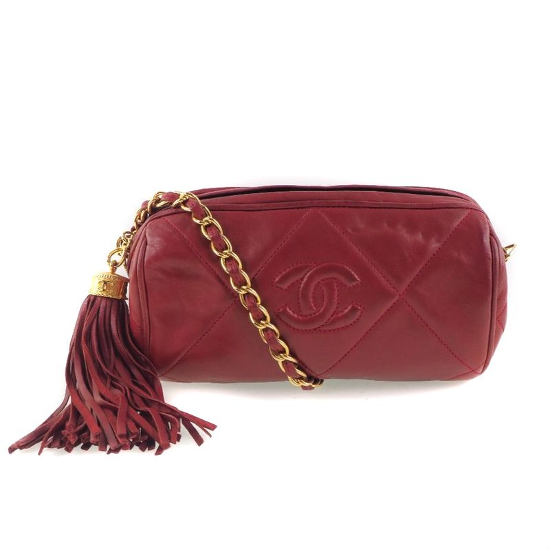 Chanel Chain Shoulder Matelasse Fringe Lambskin Red Ladies Shoulder Bag