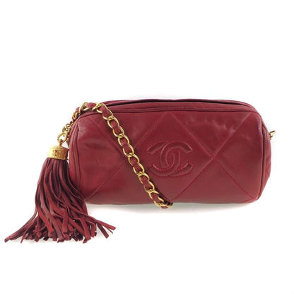Chanel Chain Shoulder Matelasse Fringe Lambskin Red Ladies Shoulder Bag
