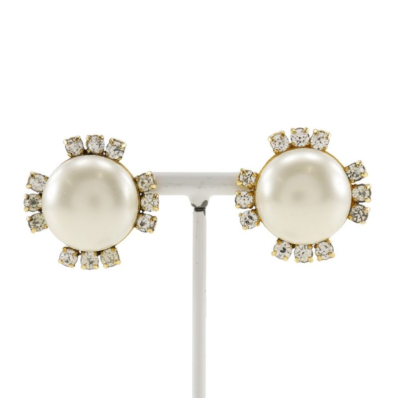 Chanel Vintage Gold Plated X Faux Pearl X Rhinestone Ladies 25.6g Earring