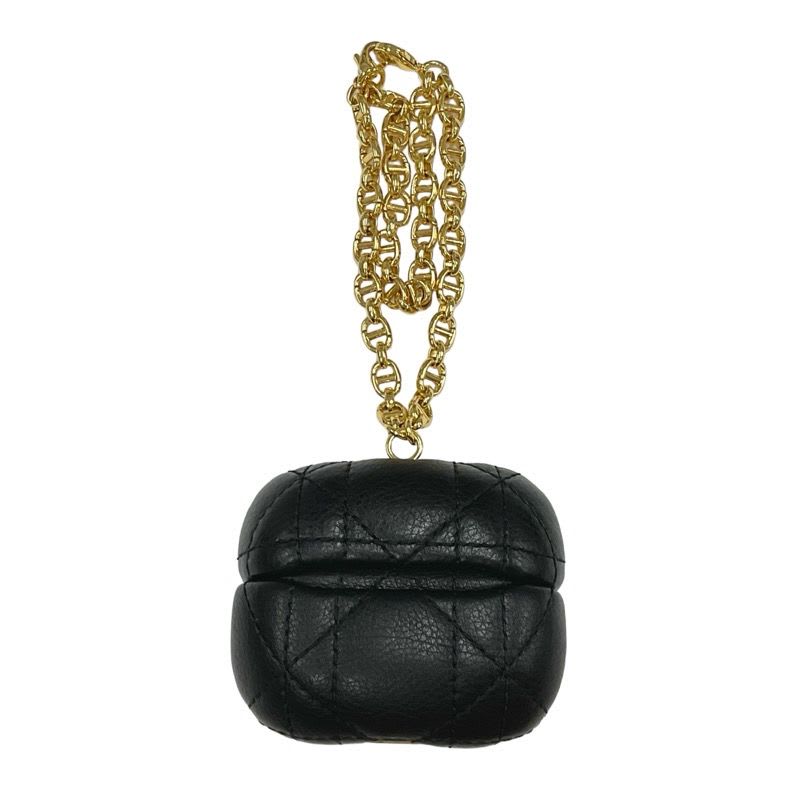 Christian Dior Cannage Black Gold CD Chain Airpods Case
