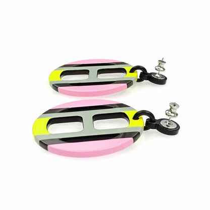 Hermes Earrings H Equipe Buffalo Horn Pair Multicolor Pink Gray Yellow