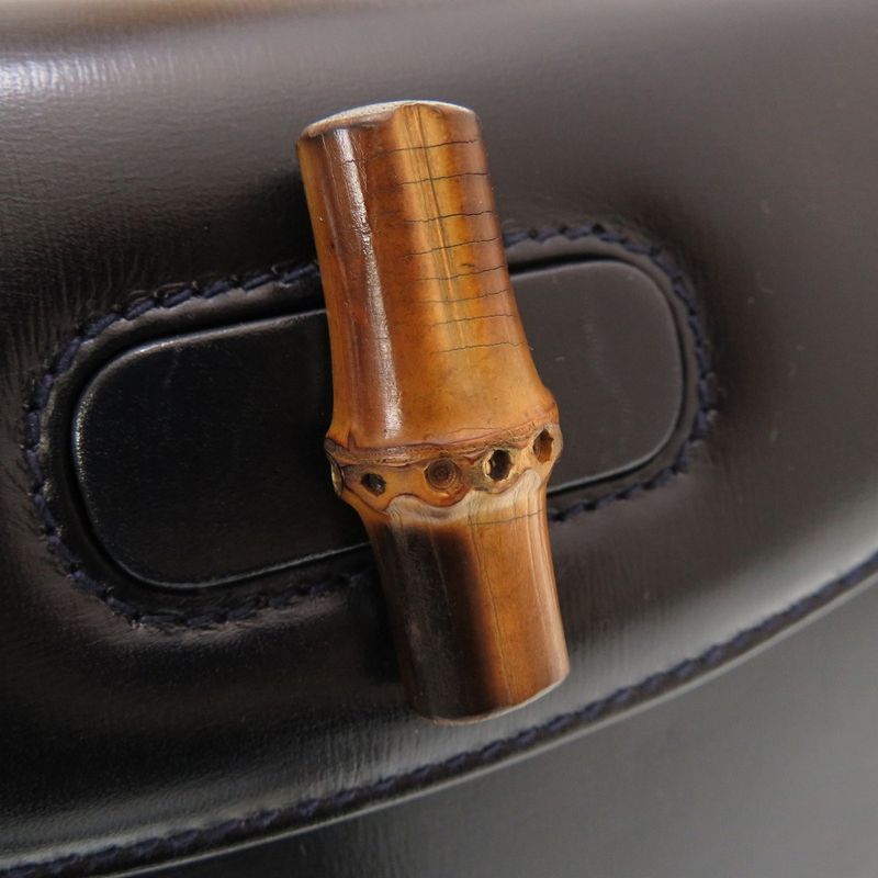 Gucci Bamboo Leather Navy 000 2046 0188 2WAY Handbag Bag 0184 Gucci