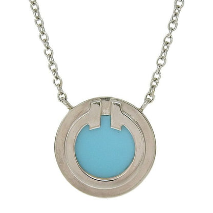 Tiffany & Co T TWO Circle Turquoise Necklace 18K White Gold 750 White Gold