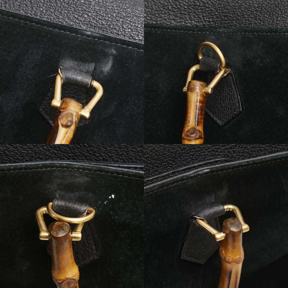 Gucci Bamboo Tote Shoulder Bag 2WAY 002285503220 Black Suede Leather Ladies