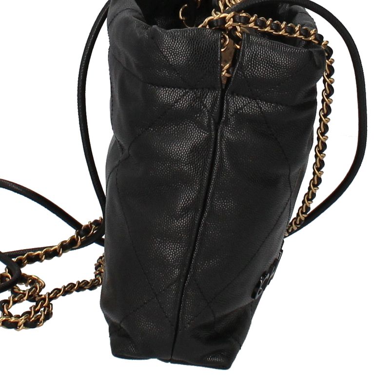 Chanel 22 Mini Shoulder Bag As3980 Cabiskin Ladies Shoulder Bag Black Excellent