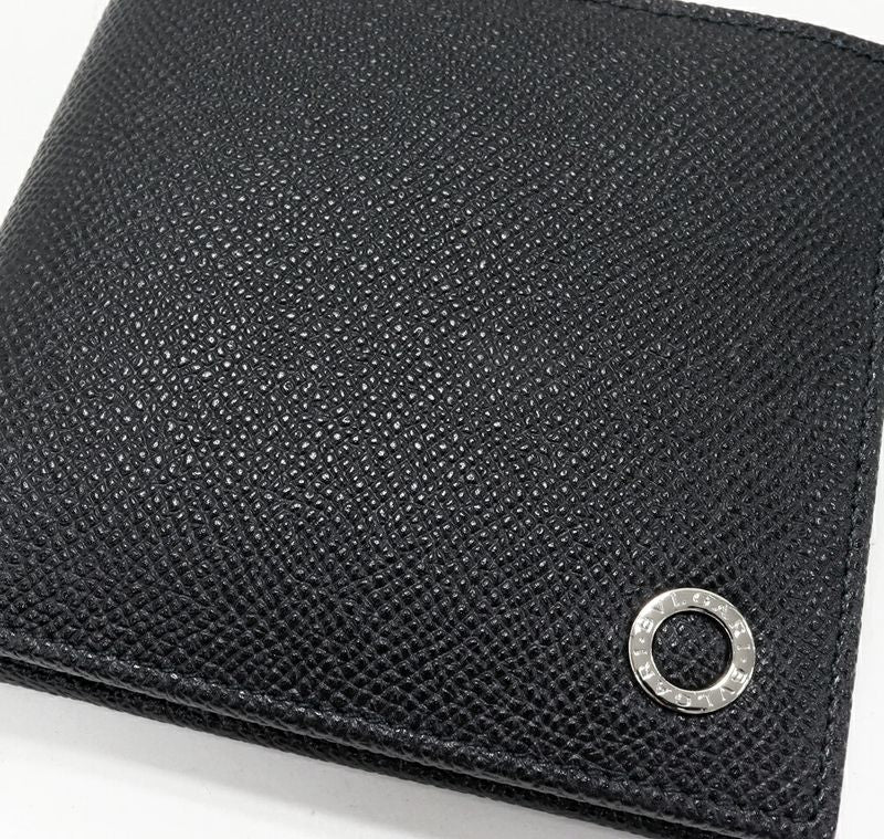 Bulgari Man Compact Wallet With Coin Purse Calf Leather Black And Blue 30396(294