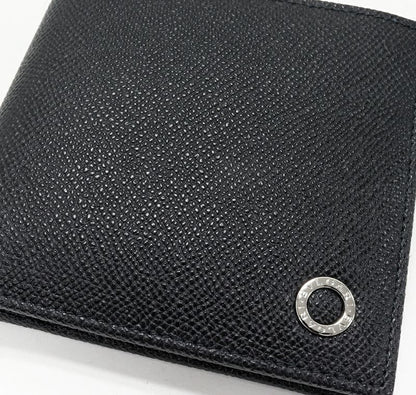 Bulgari Man Compact Wallet With Coin Purse Calf Leather Black And Blue 30396(294