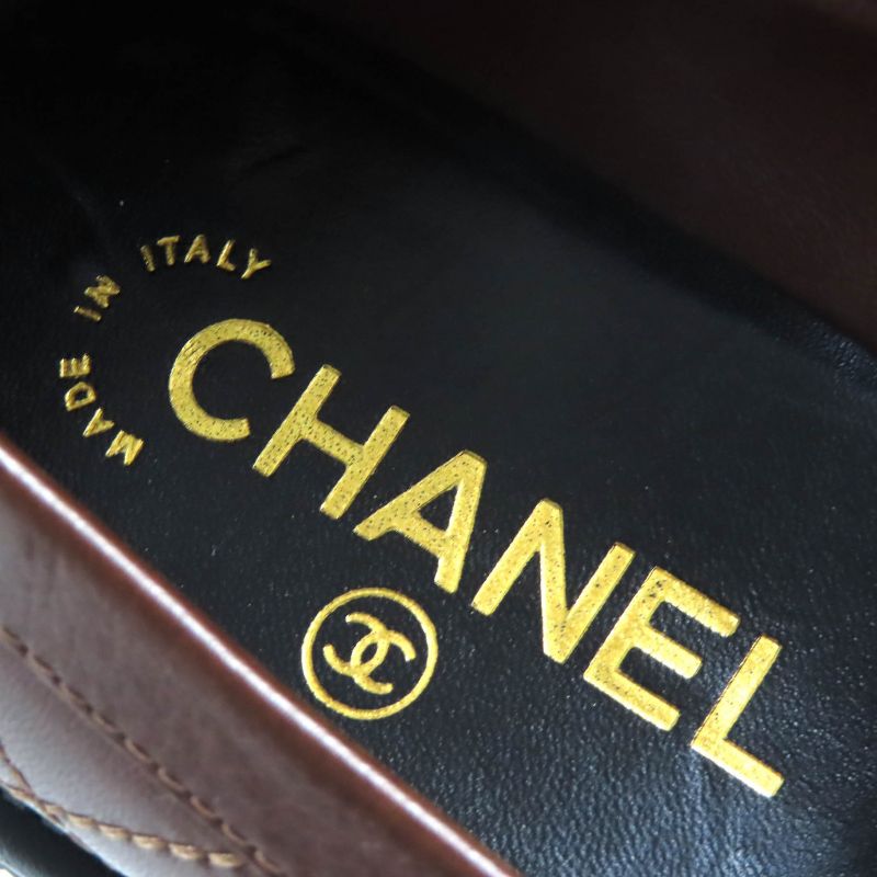 CHANEL 23A G45074 Coco Mark Matelasse Thick Soled Leather Loafers Brown Black