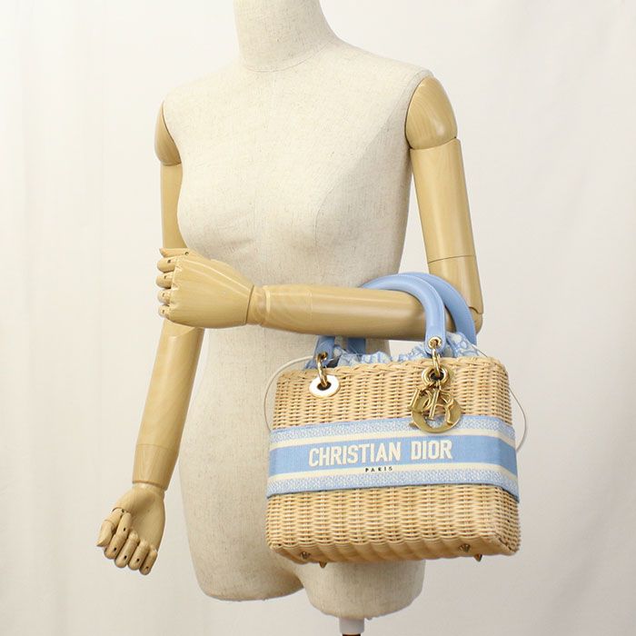 DIOR Lady Dior Medium Handbag Wicker Jacquard Women's