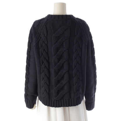 Hermes Wool Cashmere Mix Zip-up Sweater Cable Knit Black 42