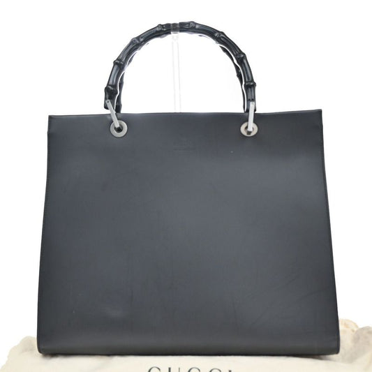 Gucci Tote Handbag Bamboo Black Leather 30ka703
