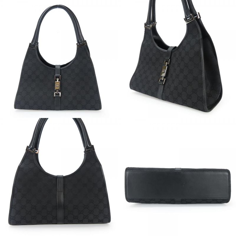 Gucci Handbag 01719 Jackie GG Canvas Black Silver Hardware Shoulder Usual Women