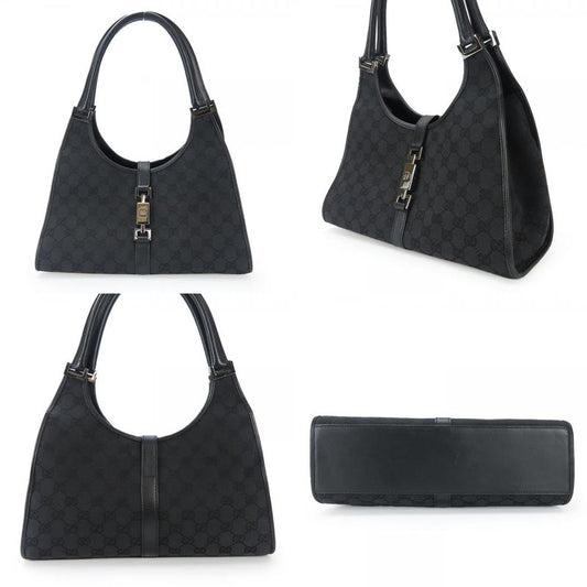 Gucci Handbag 01719 Jackie GG Canvas Black Silver Hardware Shoulder Usual Women