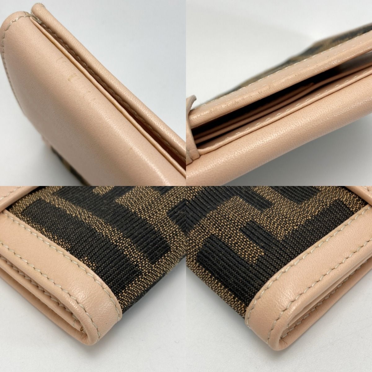 Fendi Zucca Pattern W Hook Long Wallet Brown X Pink Canvas/leather